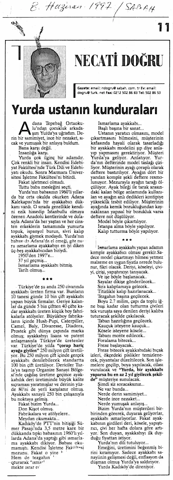 Necati Doğru’nun Köşe Yazısı - 08.06.1997 Sabah Gazetesi