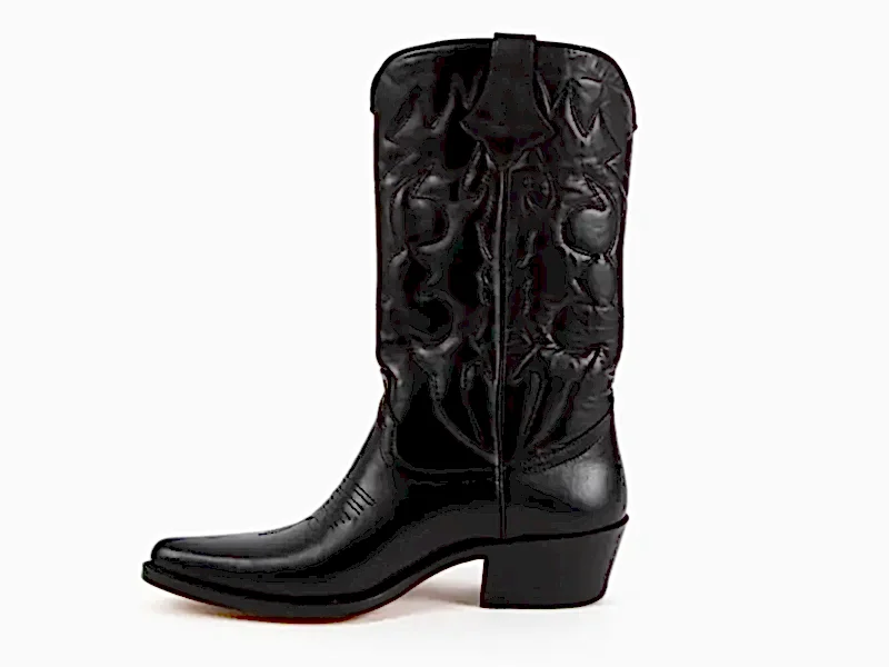 Siyah Deri Erkek Kovboy Çizmesi
